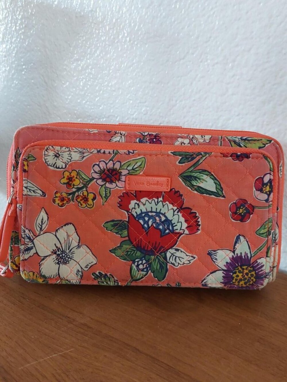 Vera Bradley RFID All Together Wallet Quilted Coral Floral Phone Case Wristlet #